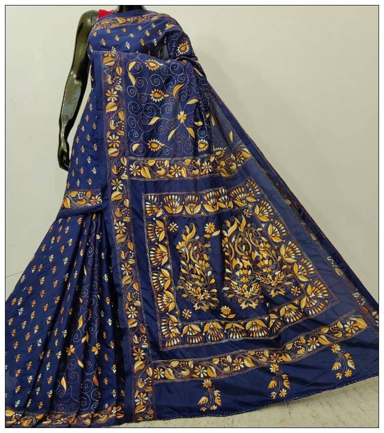Silk Saree Blended Silk Kantha Sari With Blouse Piece Handloom Saree