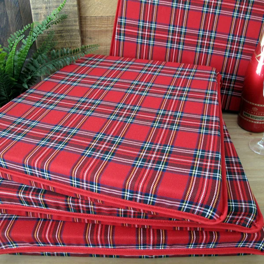 Buy Set Of 4, Or Red Tartan Check Tapered Seat Pads, Chair