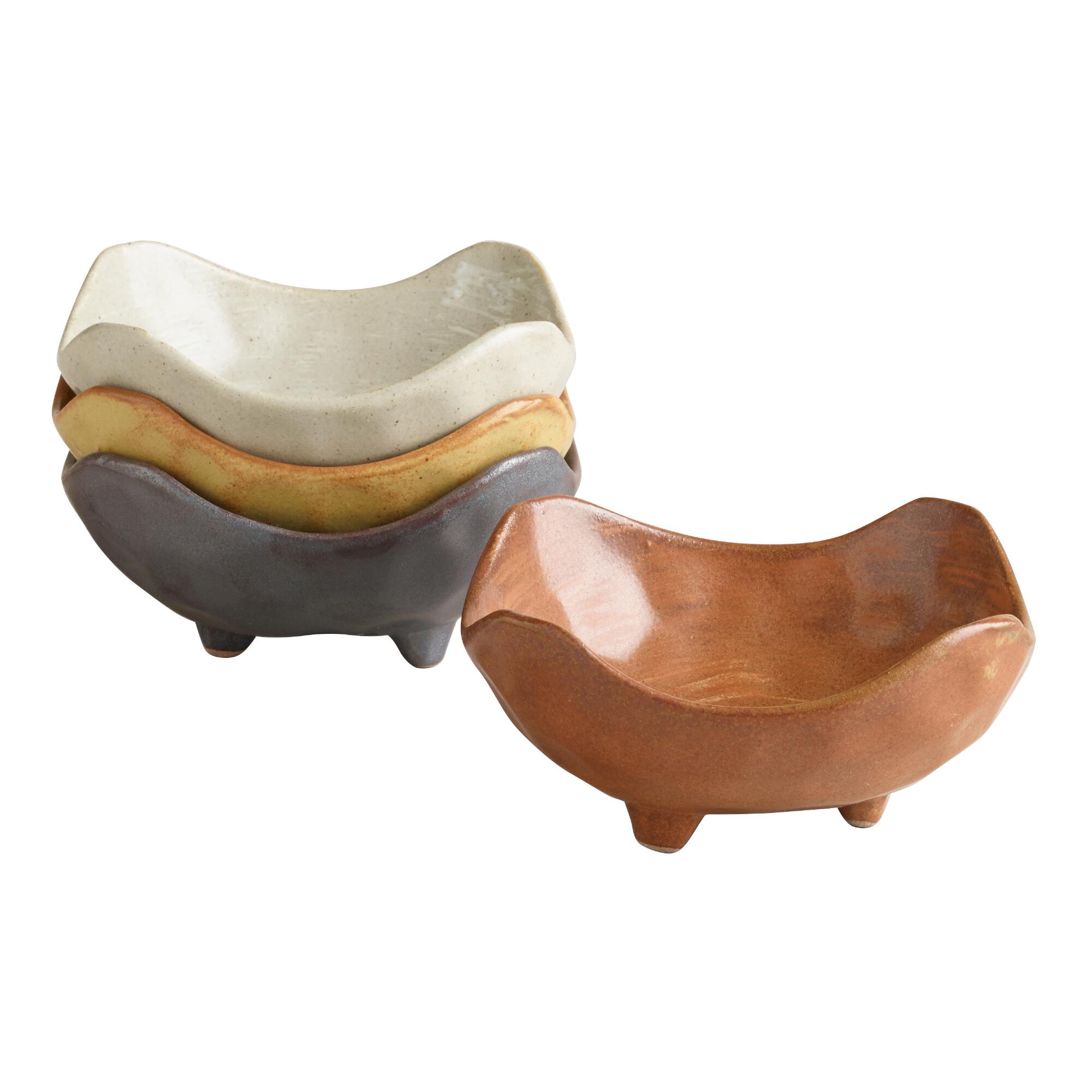 Square Fuji Footed Dishes Set Of 4: Multi - Stoneware by World Market