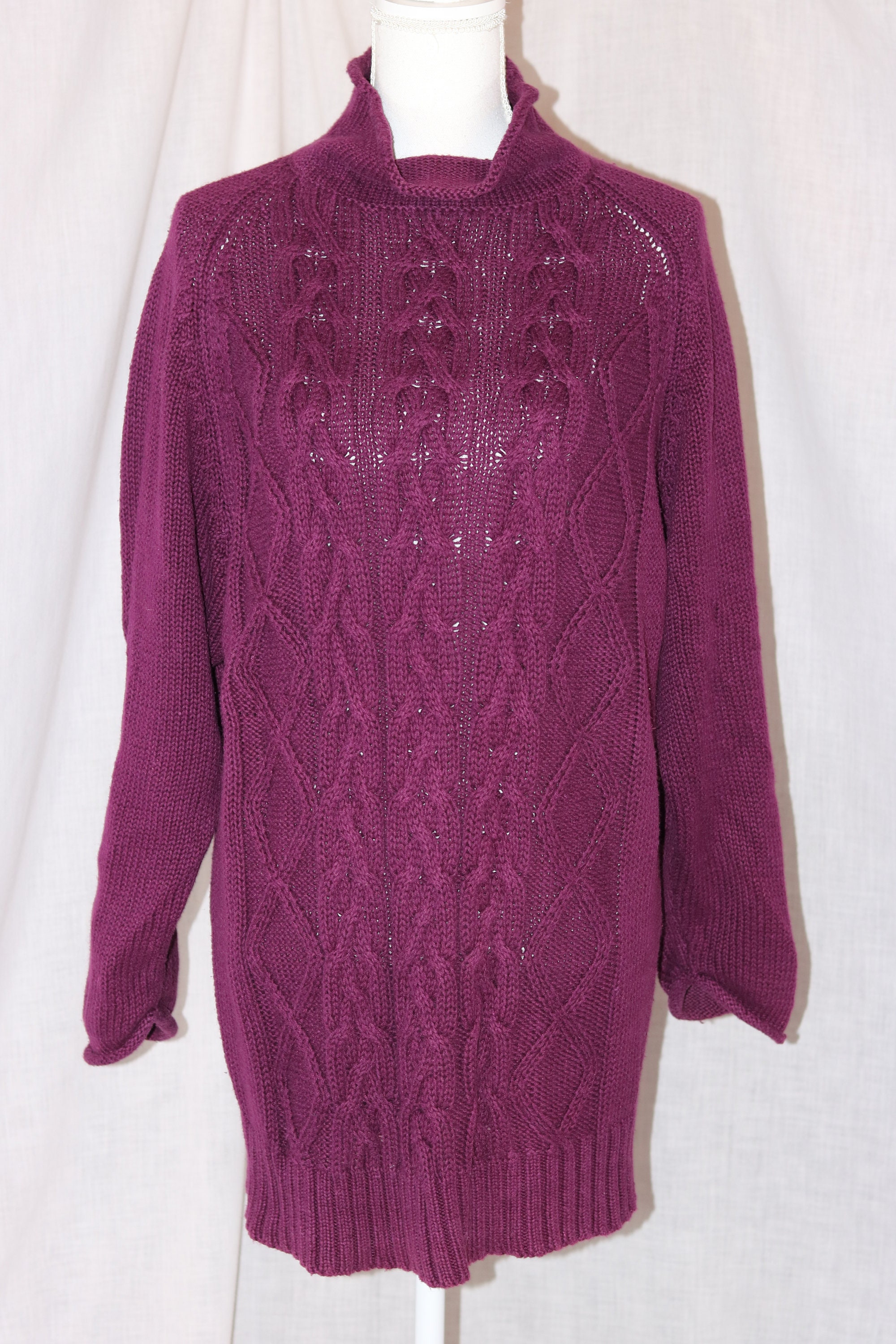 Vintage Forenza Purple Ramie Blend Long Sleeve Cable Knit Sweater Size Large