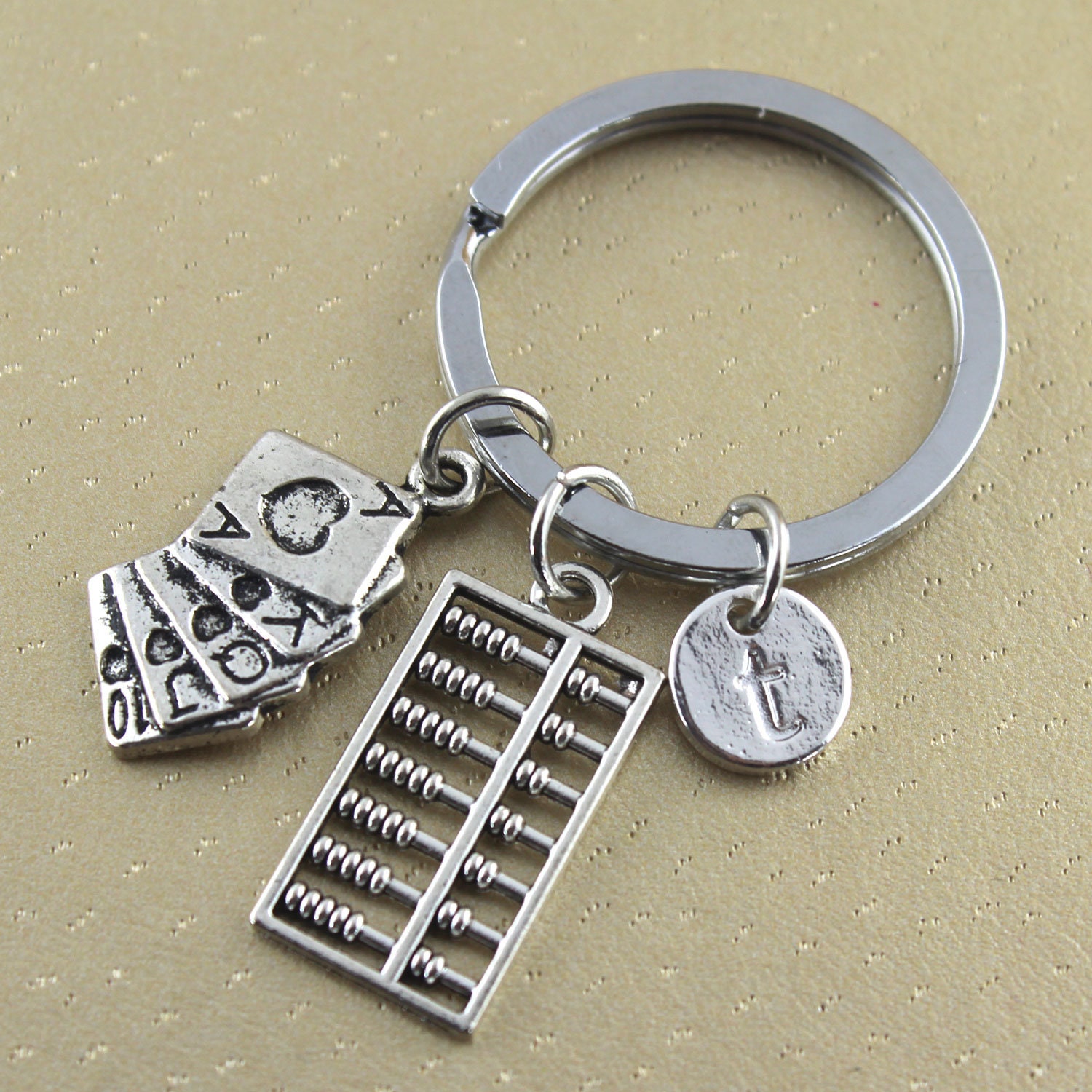 Custom Engraved , Personalised Abacus Keyring With Initial , Playing Cards Keychain, Poker Jewelry, Keychain For Men Women