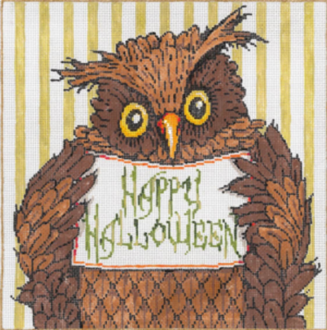Handpainted Needlepoint Sandra Gilmore Halloween Owl Oliver W/stitch Guide -Free Us Shipping
