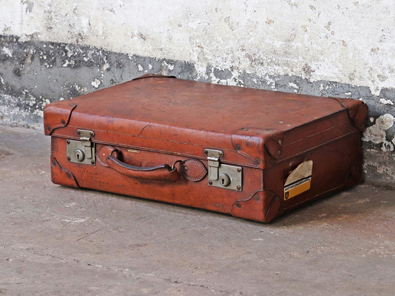 Brown Antique Leather Suitcase Medium