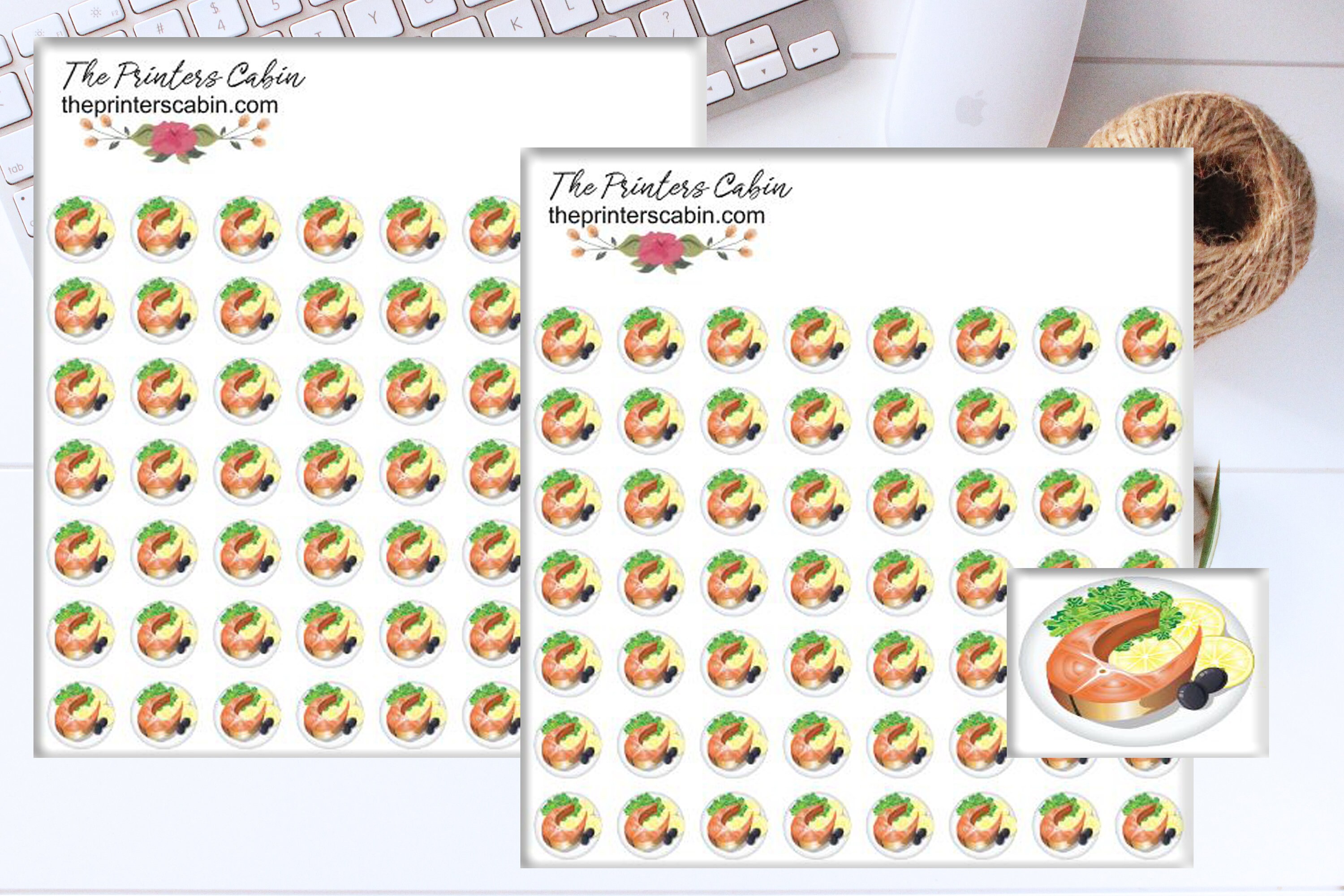 Salmon Dinner Stickers, Fish Seafood Food Meal Planning, Planner, Stickers