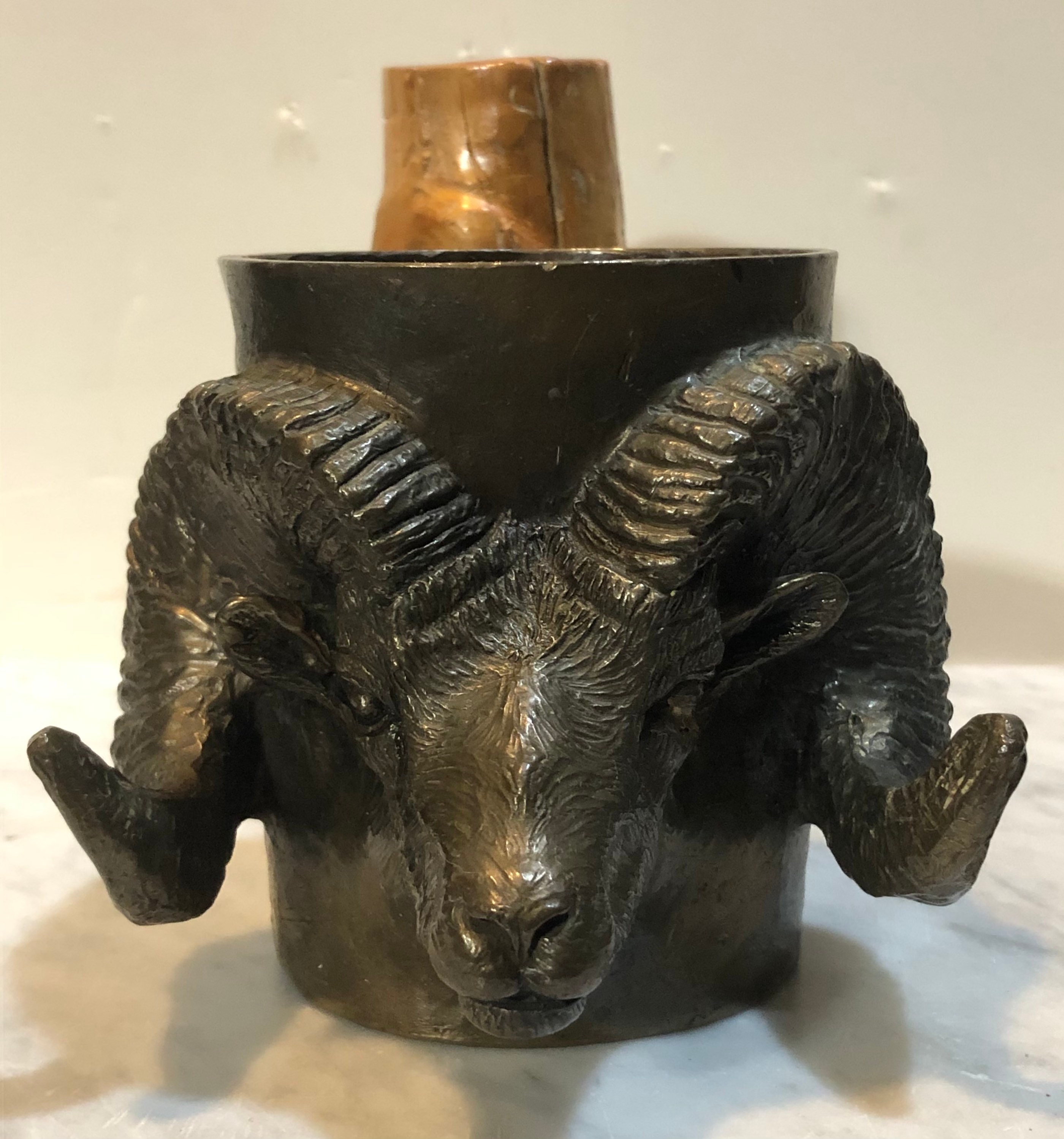 Limited Edition 1980 Carl Wagner Solid Bronze Mt. Big Horn Ram Mug