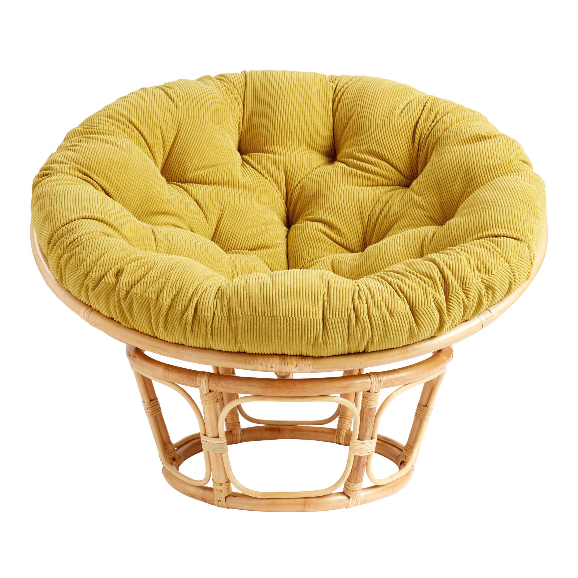 Chartreuse Velvet Corduroy Papasan Chair Cushion: Green - Cotton - 58" Round by World Market