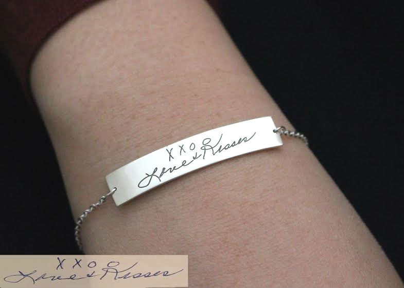 Engraved Signature Bracelet - Bar Handwriting Bridesmaid Gift Mother Christmas Gift