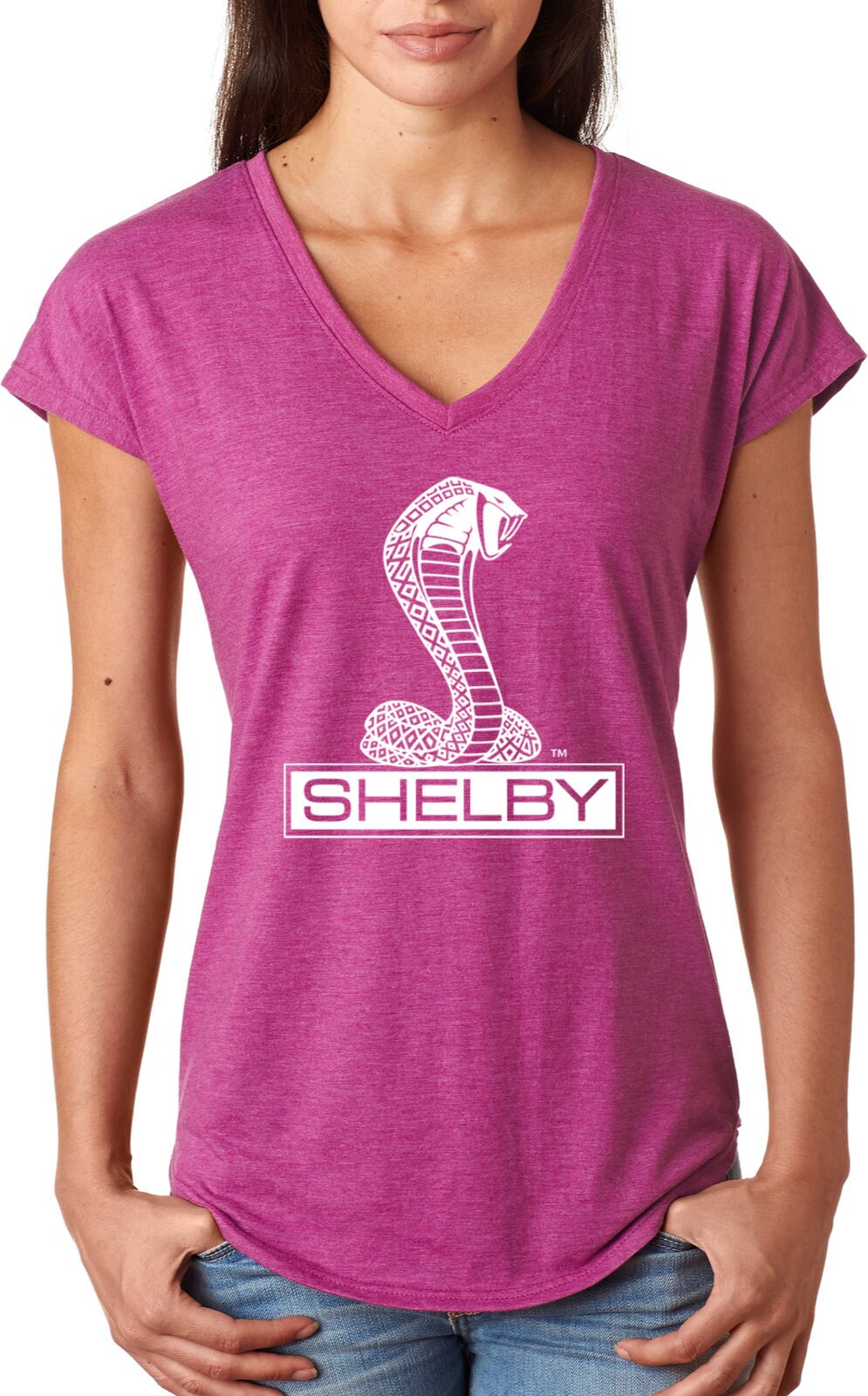 Shelby Cobra Ladies Ford Tri-Blend V-Neck Tee T-Shirt 18149E2-6750Vl
