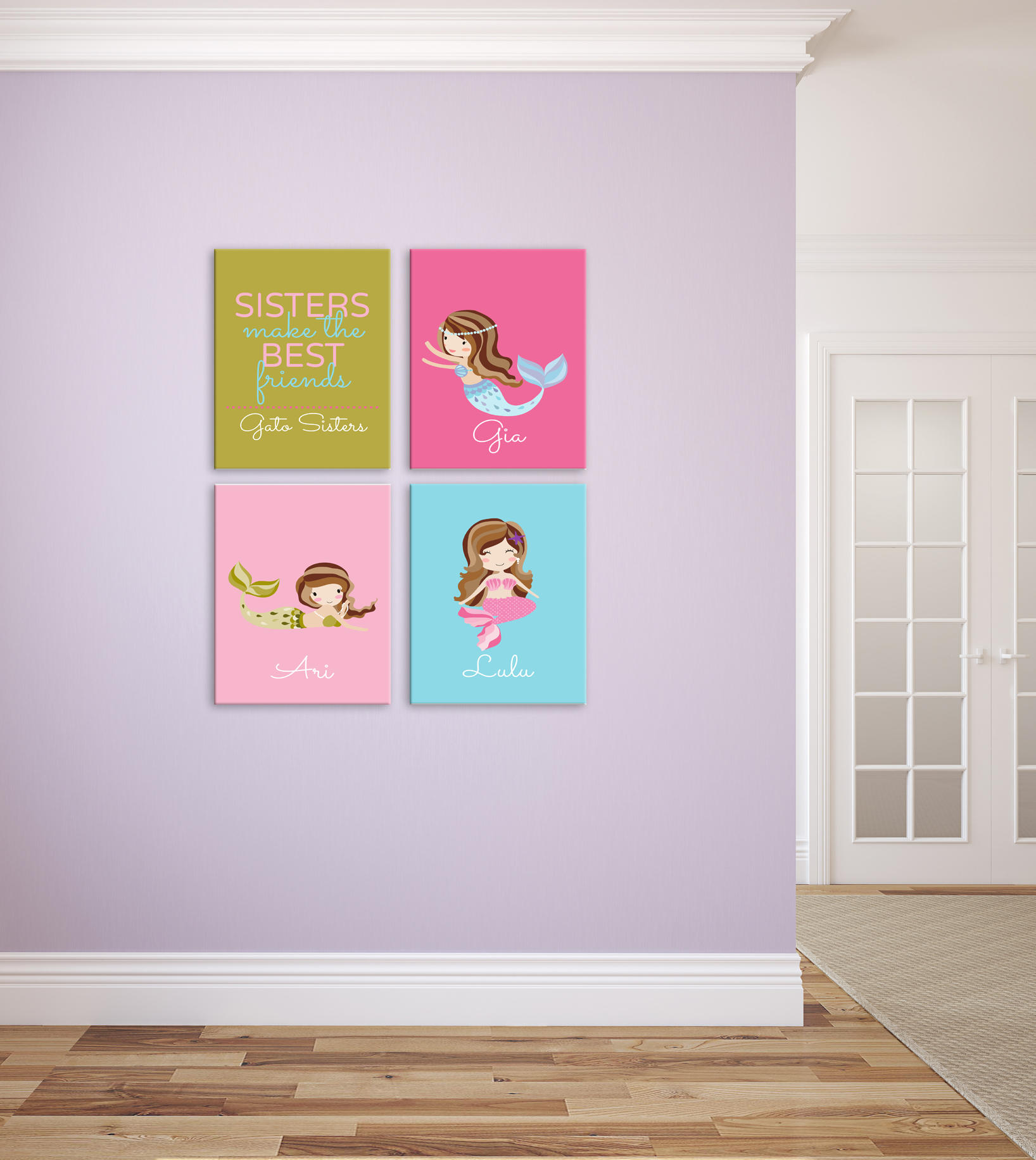 Mermaid Wall Art Prints For Girls Room, Print Sisters, Set Of 4