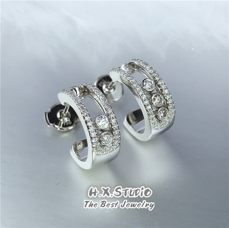 Sliding Diamonds Earrings, Solid 18K Gold, Genuine Diamond, Move Earring, Minimalist Jewelry, Gift For Her, Gift, Customization Jewelry