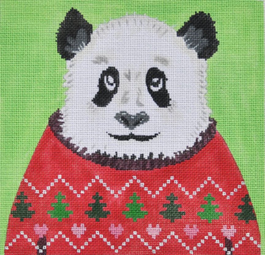 Needlepoint Handpainted Christmas Danji Holiday Sweater Panda Zia 8x8 -Free Us Shipping