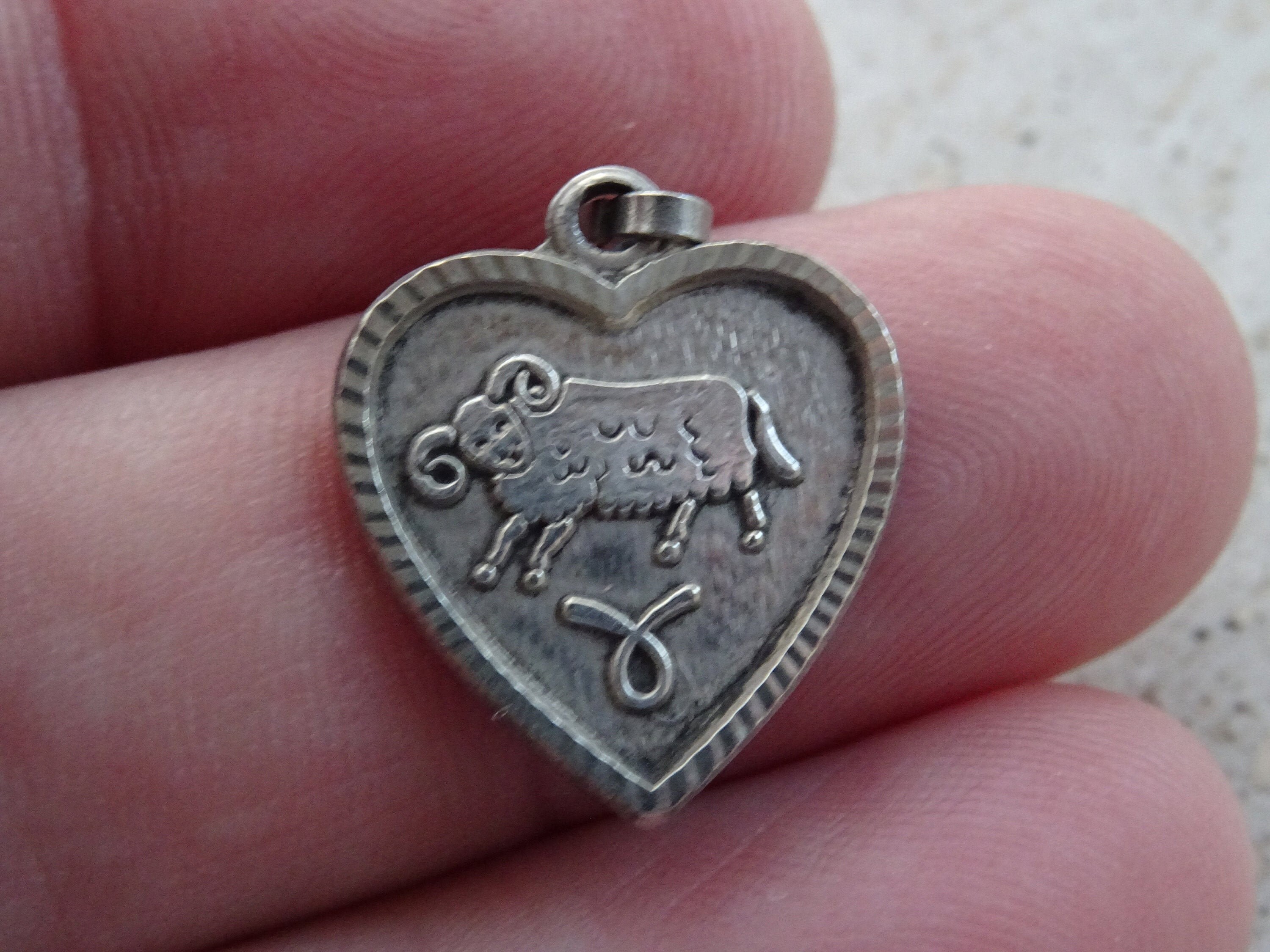 Vintage Silvered Zodiac Constellation Medal Pendant Charm Medallion Sign Of Aries. | Ram D 14