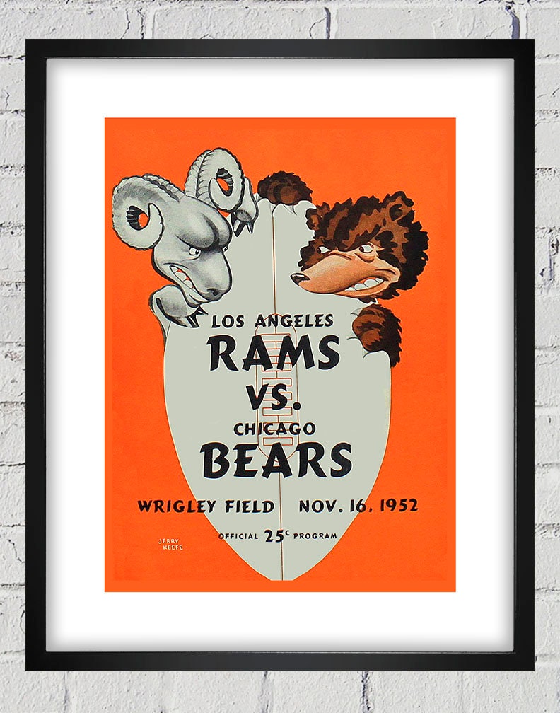 1952 Vintage Chicago Bears - Los Angeles Rams Football Program Cover Digital Reproduction Print Or Matted Framed