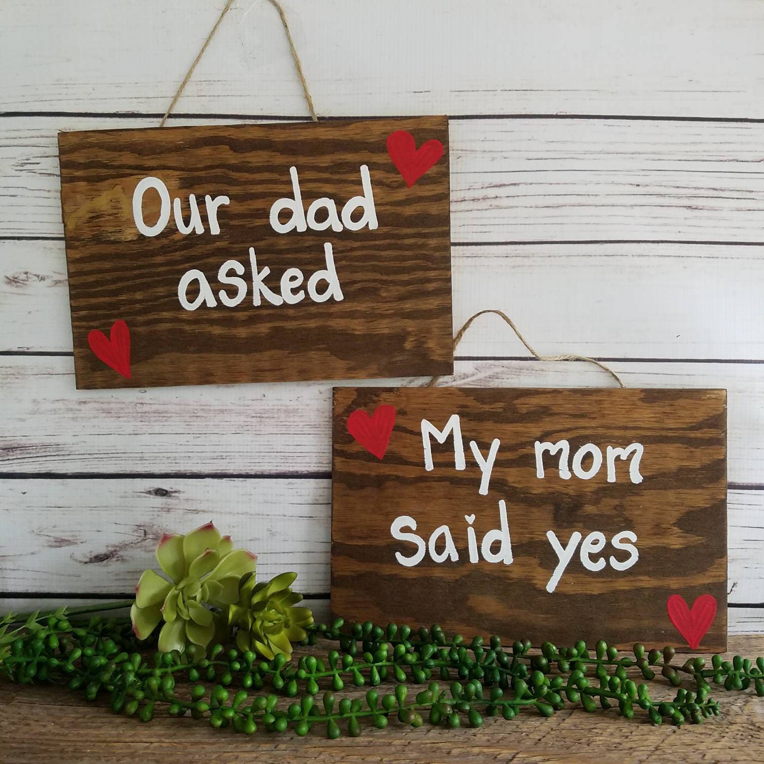 Blended Family Engagement Sign, Engagment Announcement, Wood Signs, My Mom Said Yes, Our Dad Asked, Custom