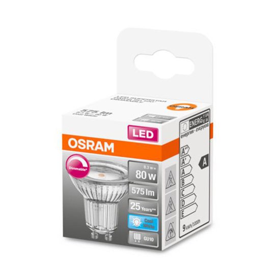 OSRAM-LED-lasi-heijastin GU10 8,3W 940 120° dim