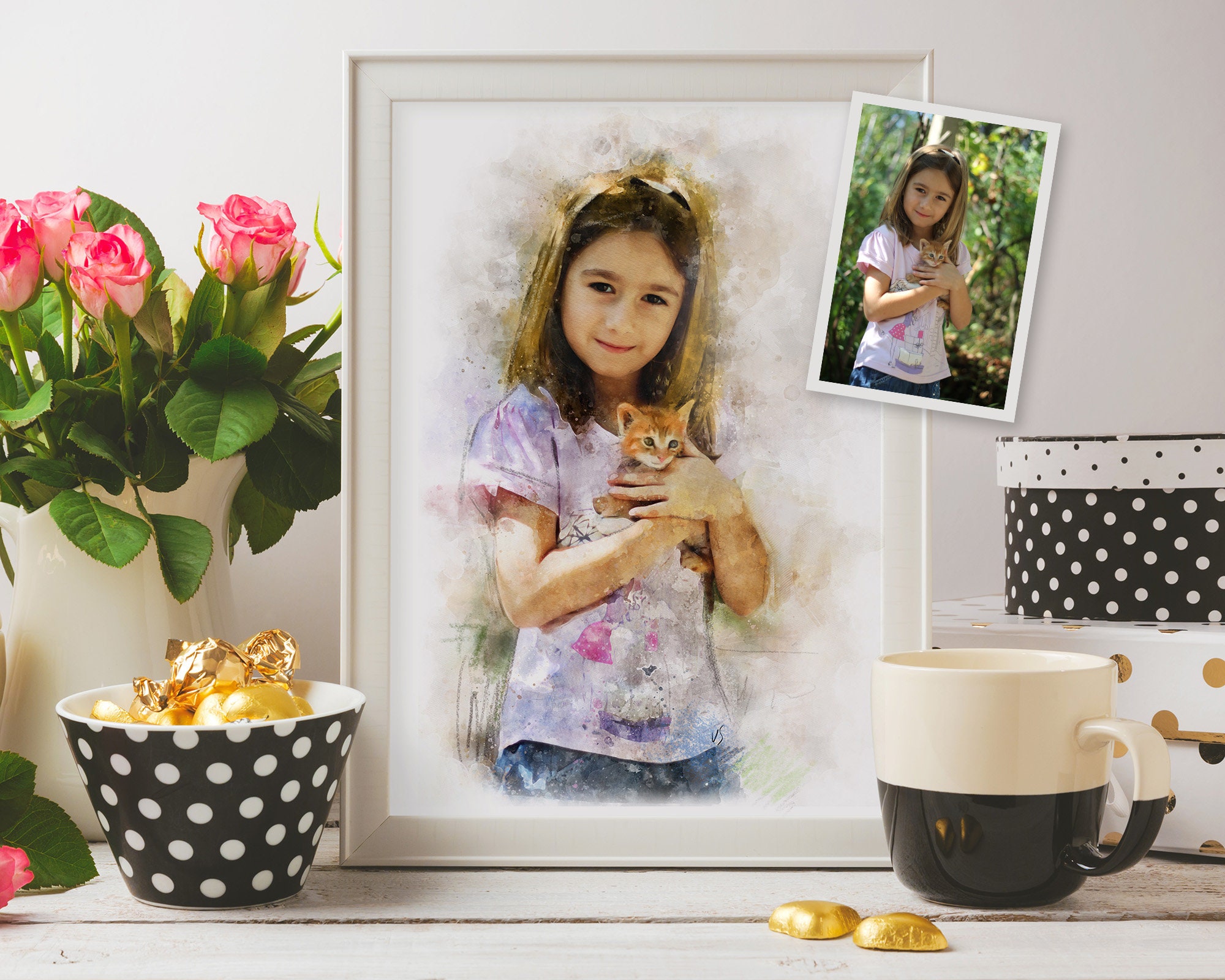 Portrait From Photo, Child Portrait, Digital Art, Watercolor Personalized