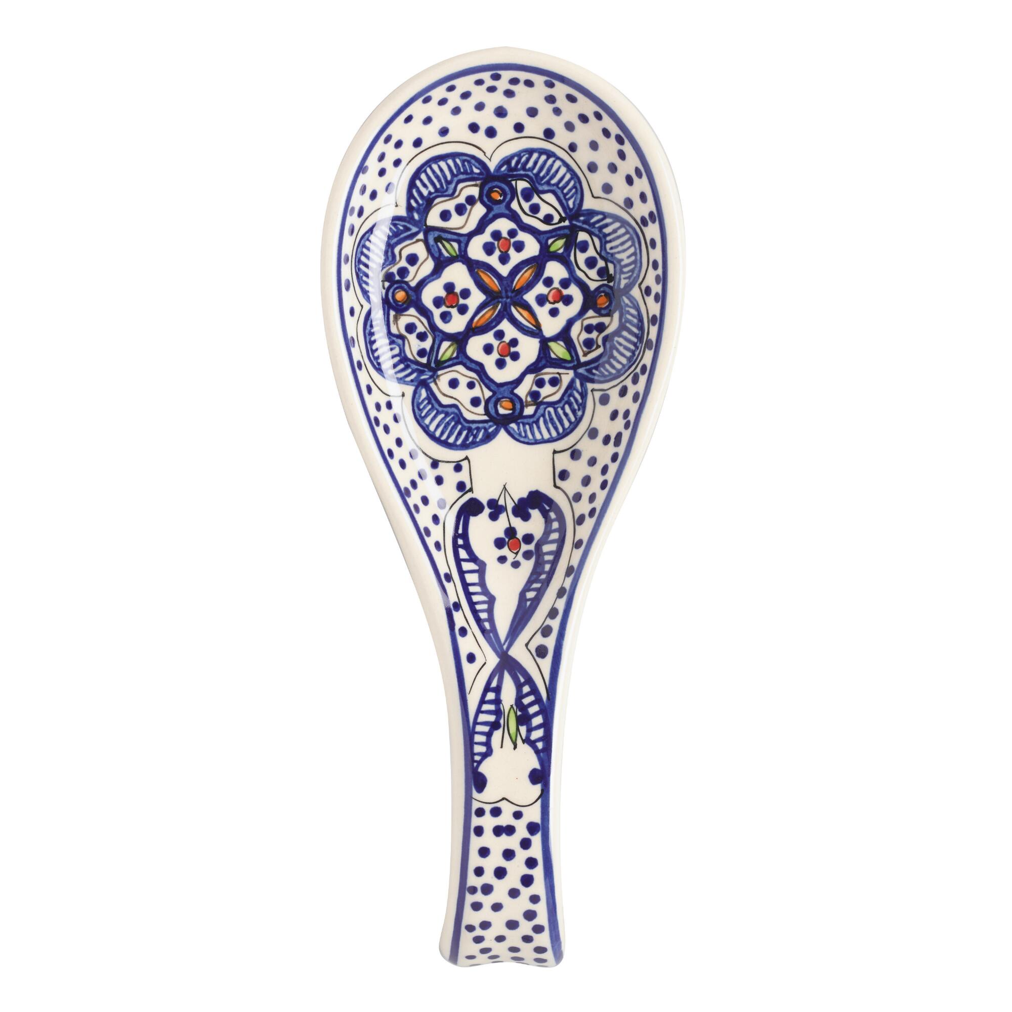 White and Blue Ceramic Tunis Spoon Rest by World Market