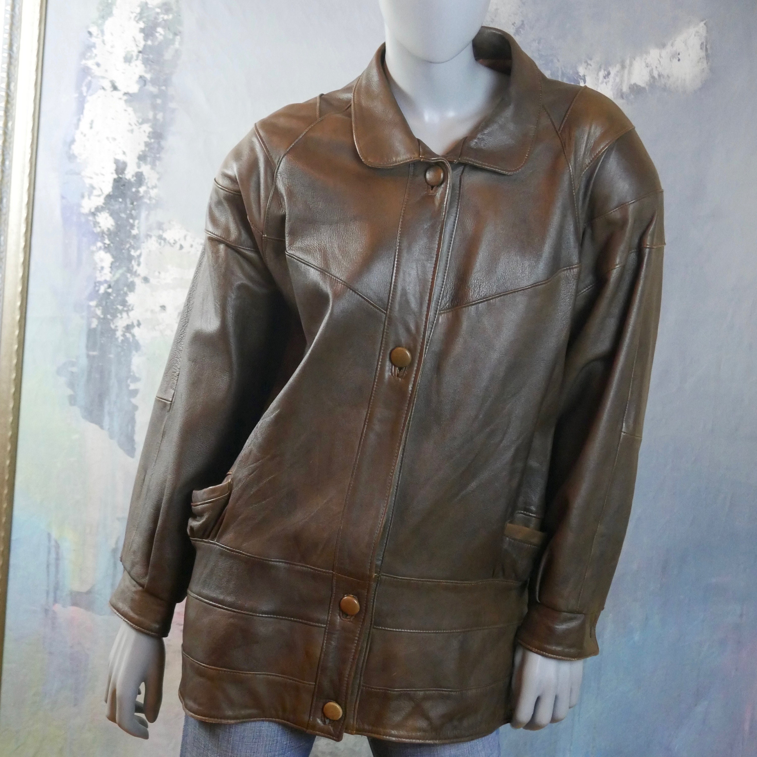 Soft 1980S Brown Leather Jacket, Women's European Vintage, Made in Cyprus Size 12 Us, 16 Uk