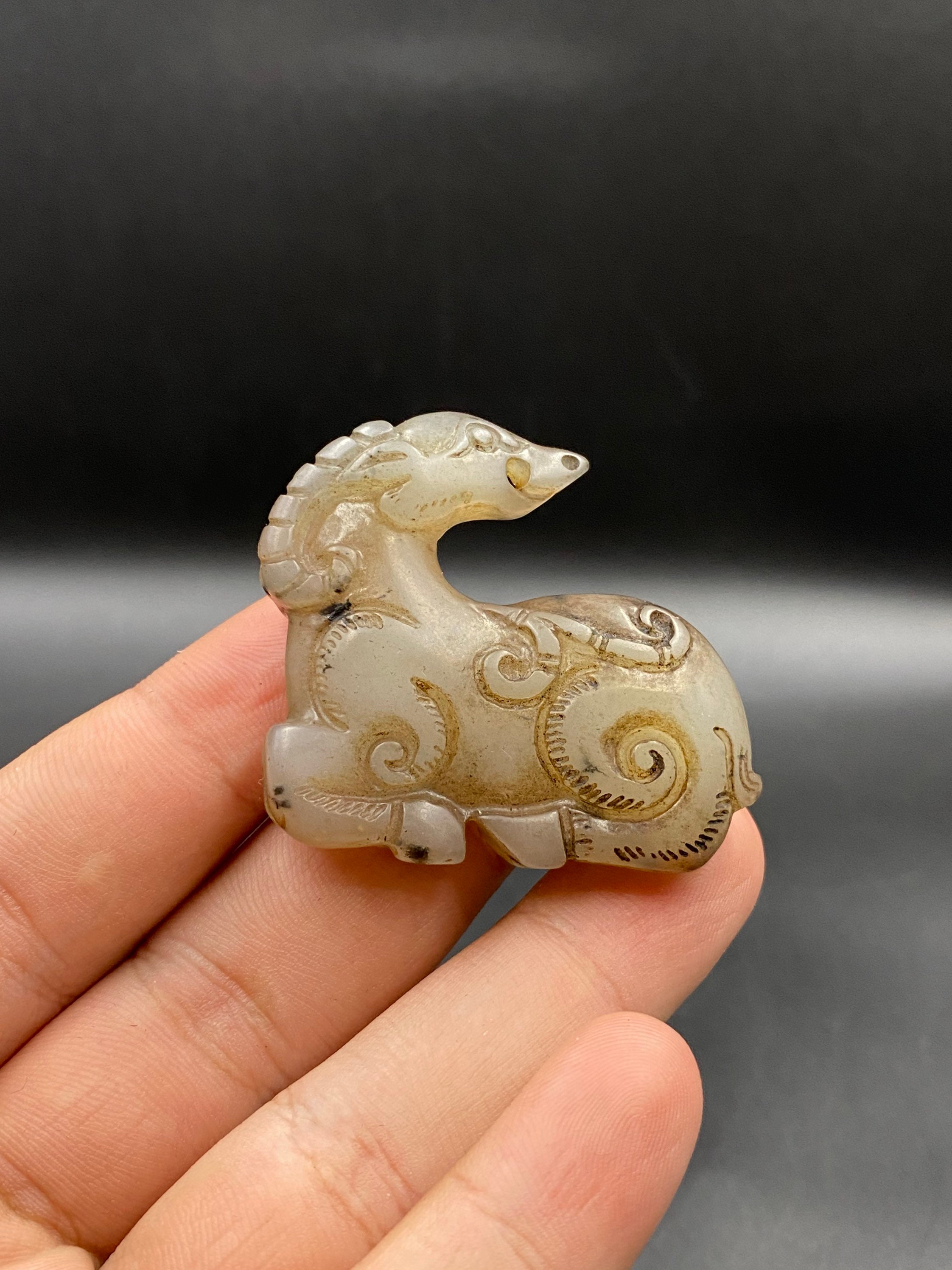 Beautiful Jade Carved Ram Animal Figure