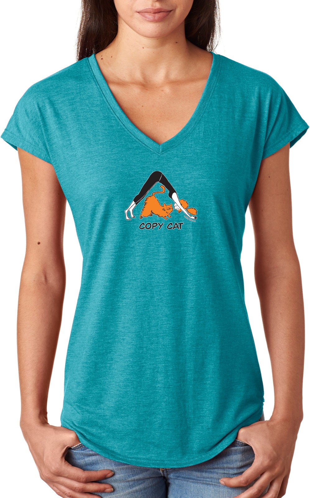 Copy Cat Ladies Yoga Tri Blend V-Neck Tee Shirt = Copycat-6750Vl
