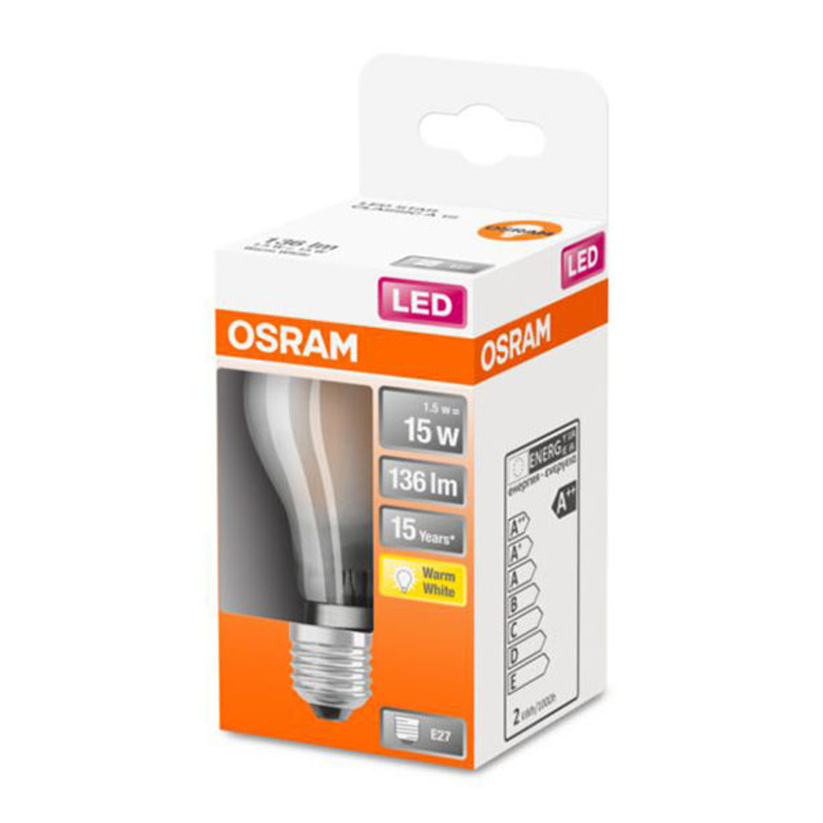 OSRAM Classic A -LED-lamppu E27 1,5W 2 700 K matta
