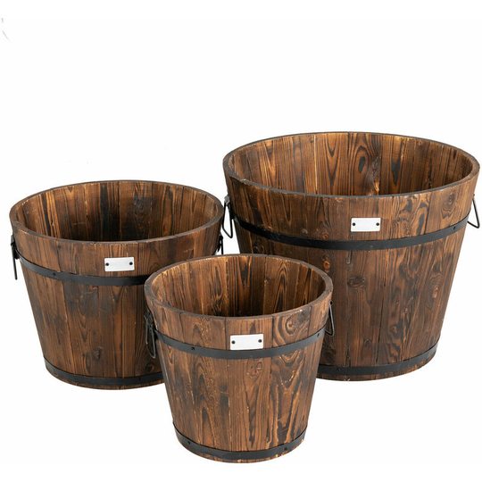 Buy Costway - 3PCS Wooden Planter Barrel Set Garden Patio Nesting Burnt ...