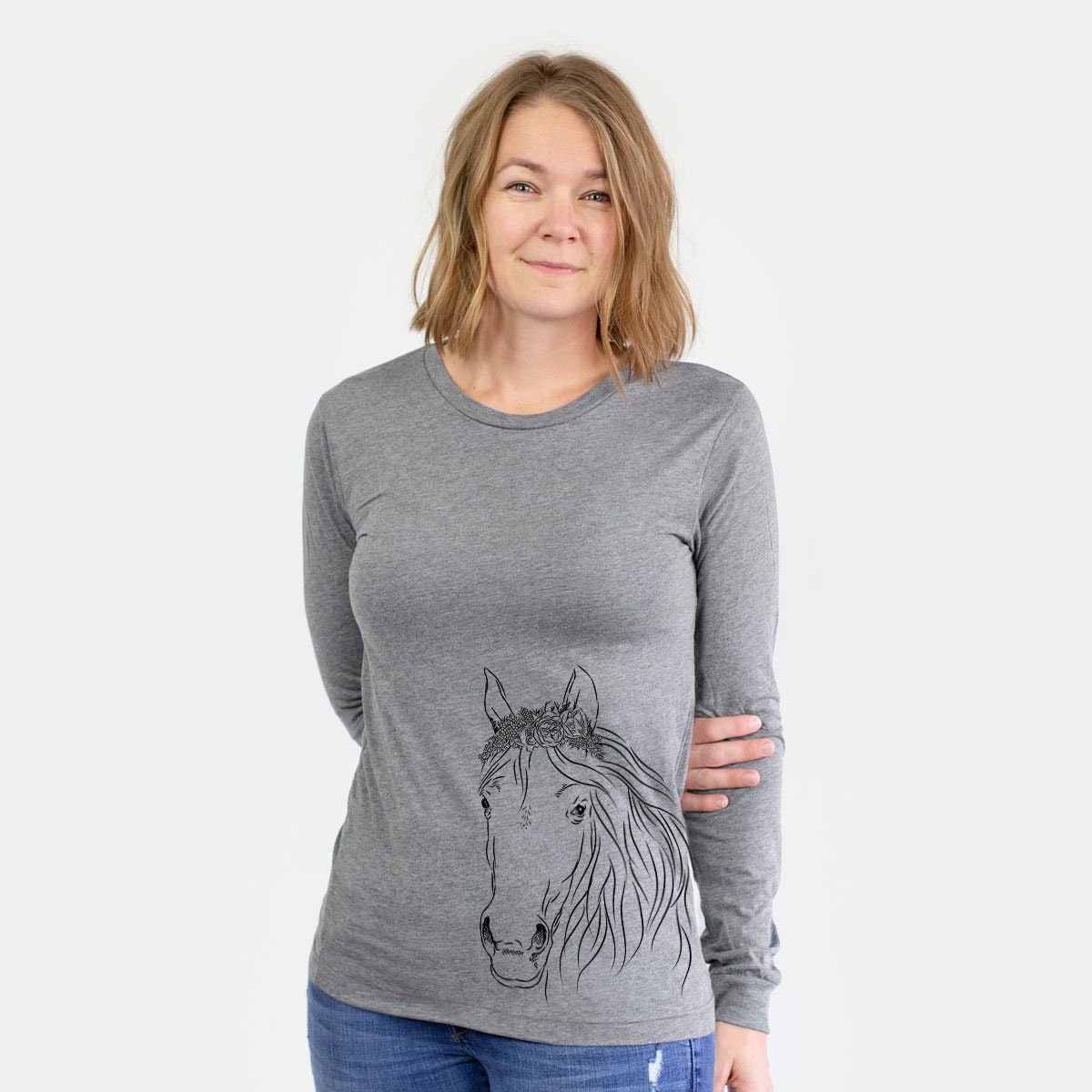 Aria The Horse - Long Sleeve Tri-Blend Unisex Crew Shirt Grey Dog Lover Gift