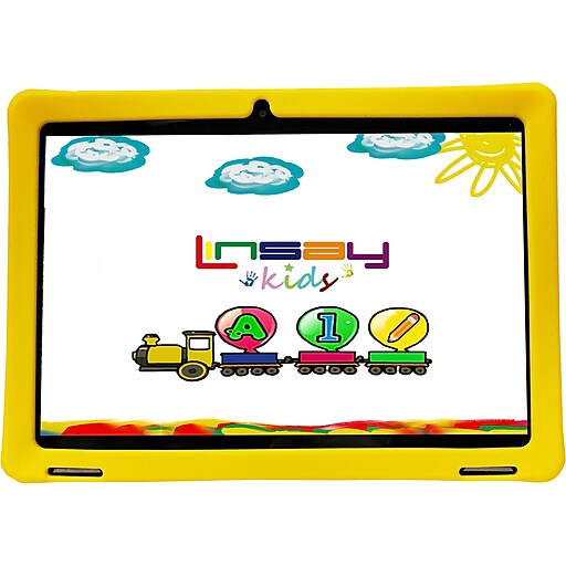 Linsay 10.1" Tablet with Case, WiFi, 2GB RAM, 32GB Storage (Android), Black/Yellow (F10IPKIDSY)