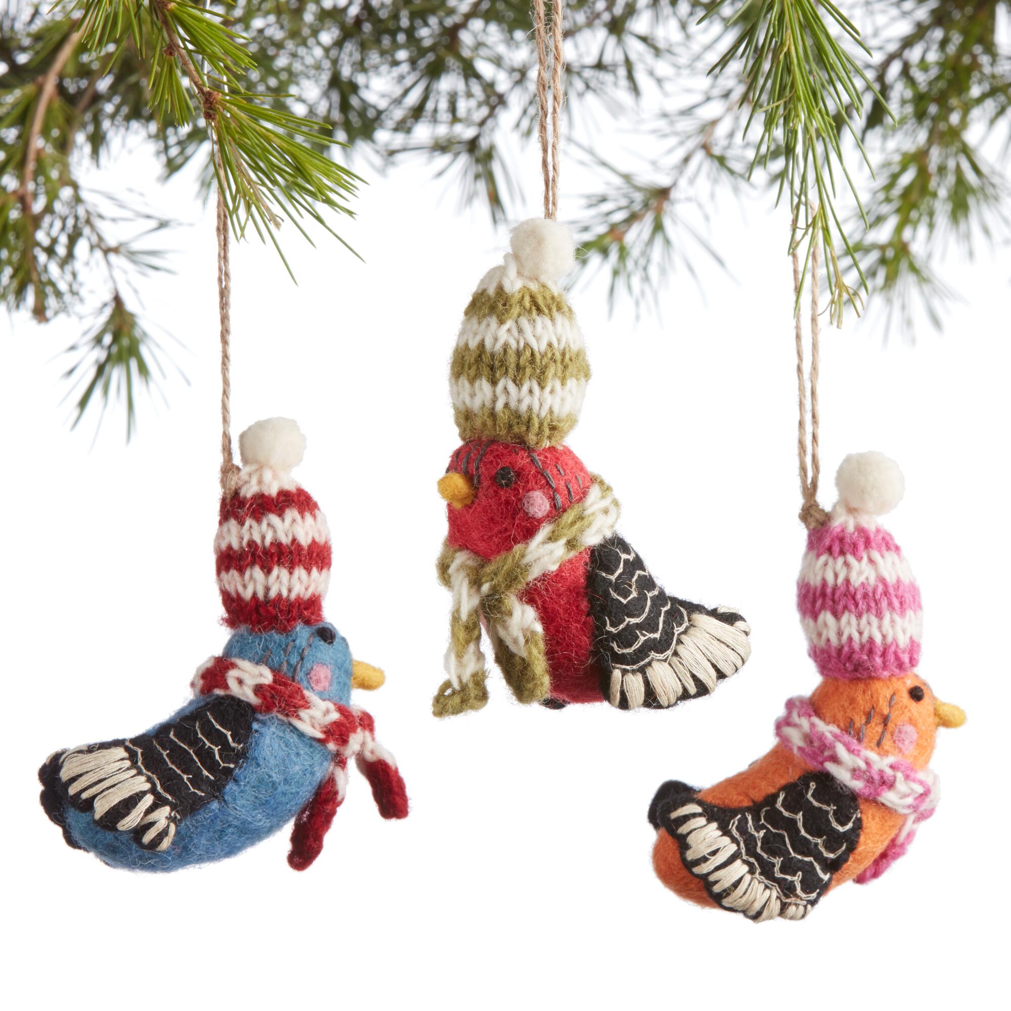 Felted Wool and Knit Songbird Ornaments Set of 3: Multi by World Market