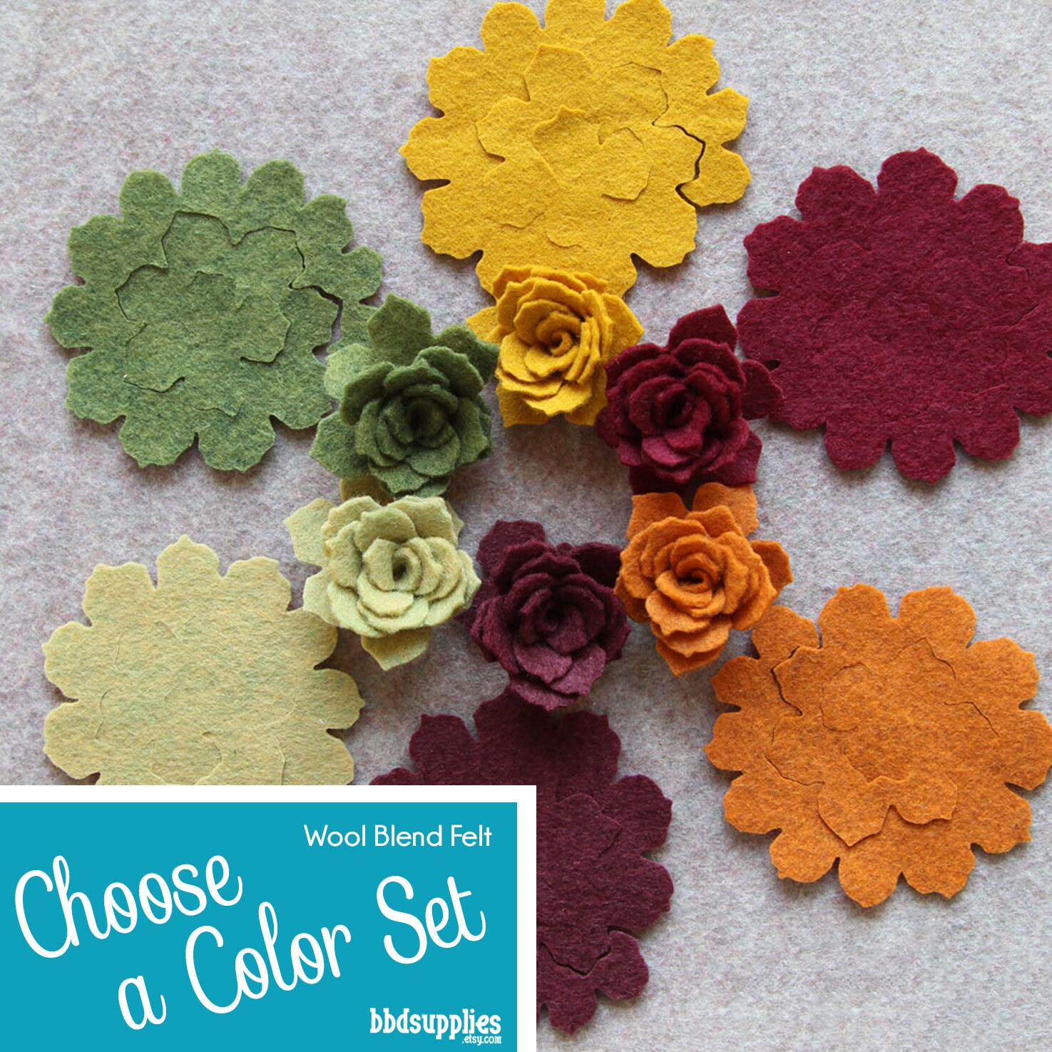 Wool Blend Felt Flowers | 12 Tattered 3D Rolled Roses Pick A Color Set Diy Unassembled Rosettes