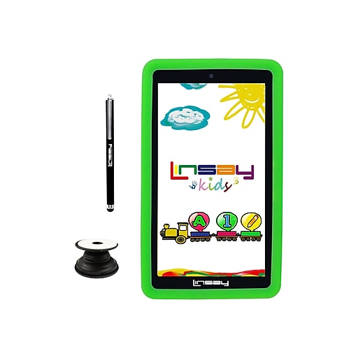 Linsay 7" Tablet with Holder, Pen, and Case, Wi-Fi, 2GB RAM, 32GB (Android), Green/Black (F7UHDKIDSGREENP)