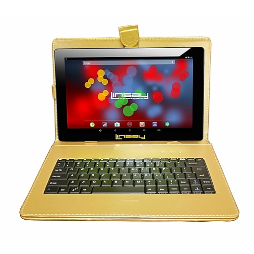 LINSAY F10 Series 10.1" Tablet, WiFi, 2GB RAM, 32GB, Android 10, Black w/Golden Keyboard (F10XIPSBDG)