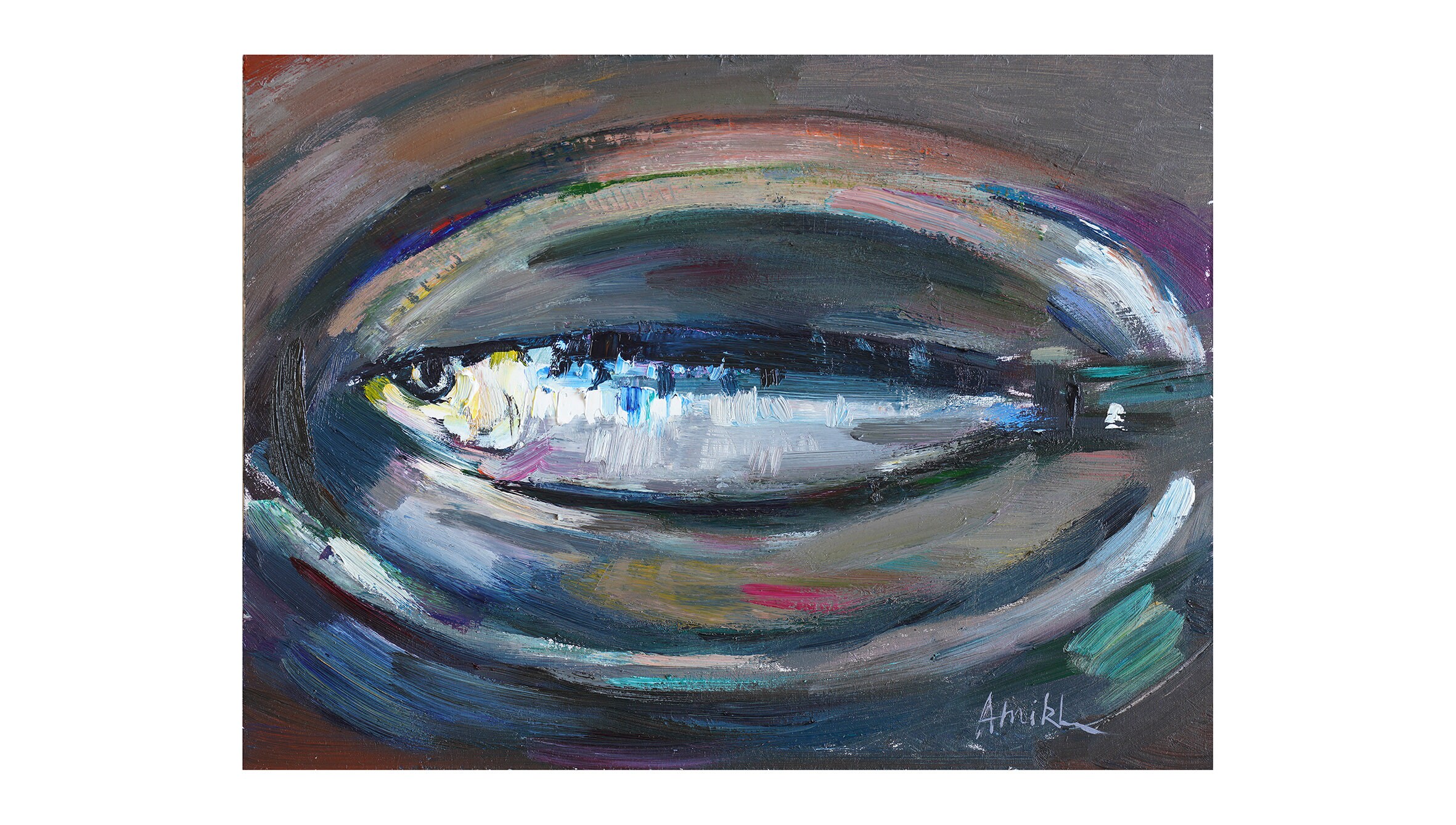 Sardine On Silver Plate Original Oil Painting Paintings Food Seafood Small Little Still Life Anchovy Fish Fishy Impressionist Fishes