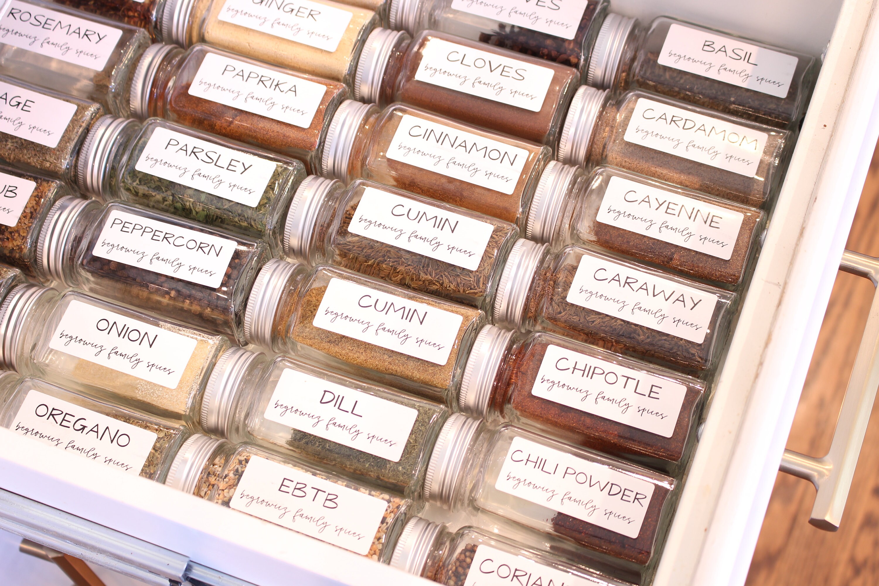 Spice Jar Labels - Pantry Organization Personalized With Family Name Kitchen Storage Seasoning & Herb