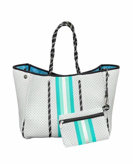 Buy White & Turqouise Neoprene Beach Bag With Small Zippered Purse