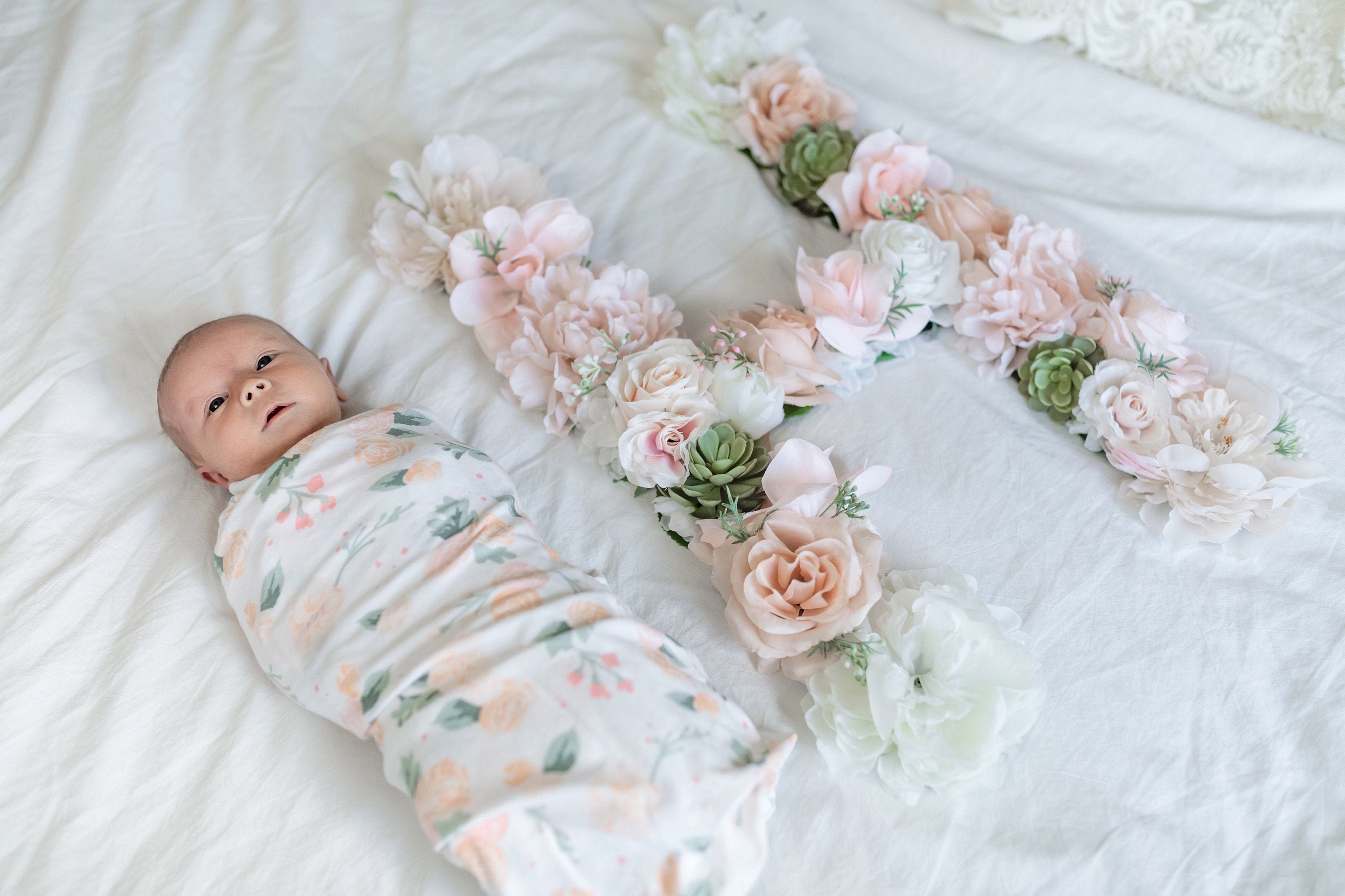Newborn Photo Prop, Birth Announcement, Floral Wall Art, Baby Shower Decoration, Nursery Name Sign Girl Decor