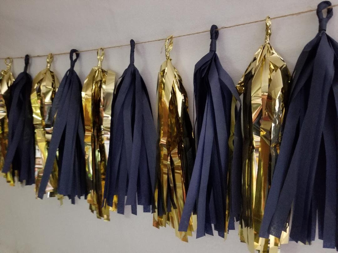 Free Shipping, 20 Tassel Los Angeles La Rams Tissue Paper Garland, Football, Party, Banner, Navy Blue Gold, Football Party Decor