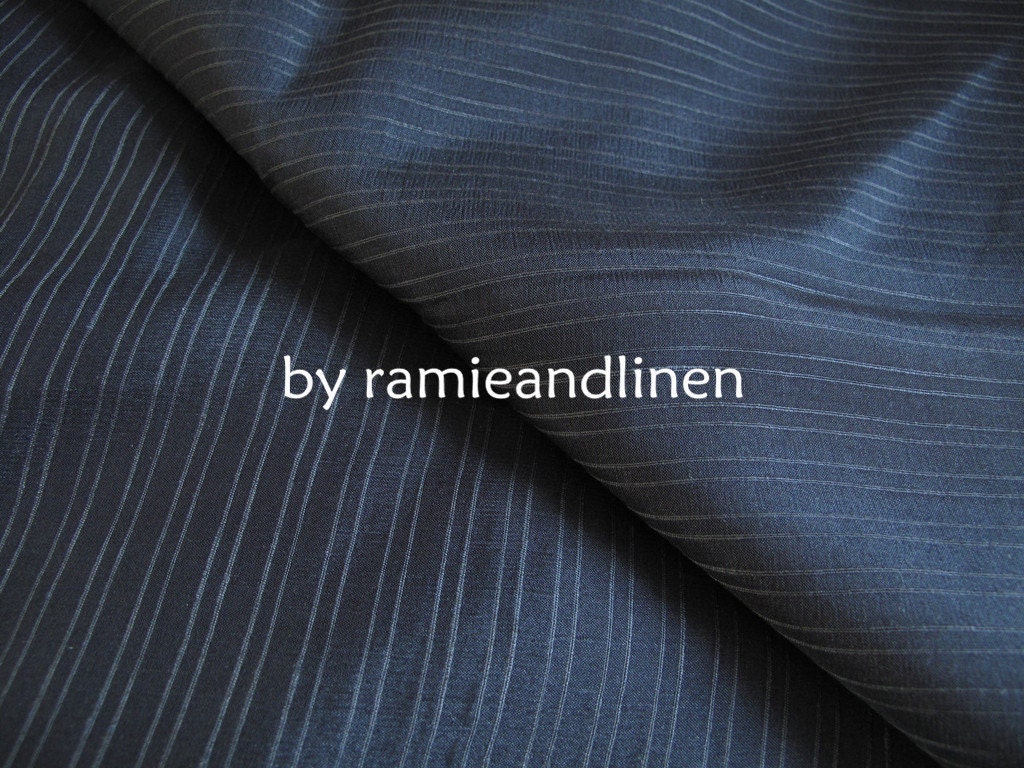 Silk Fabric, Silk Linen Blend Chiffon Navy Blue Stripes, Half Yard By 44 Wide, Last Piece, Remnant