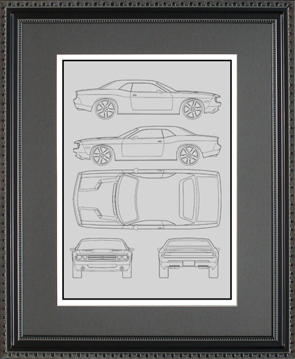 Dodge Blueprint Framed Art Car Auto Gift - Choose Your Model Bdodg
