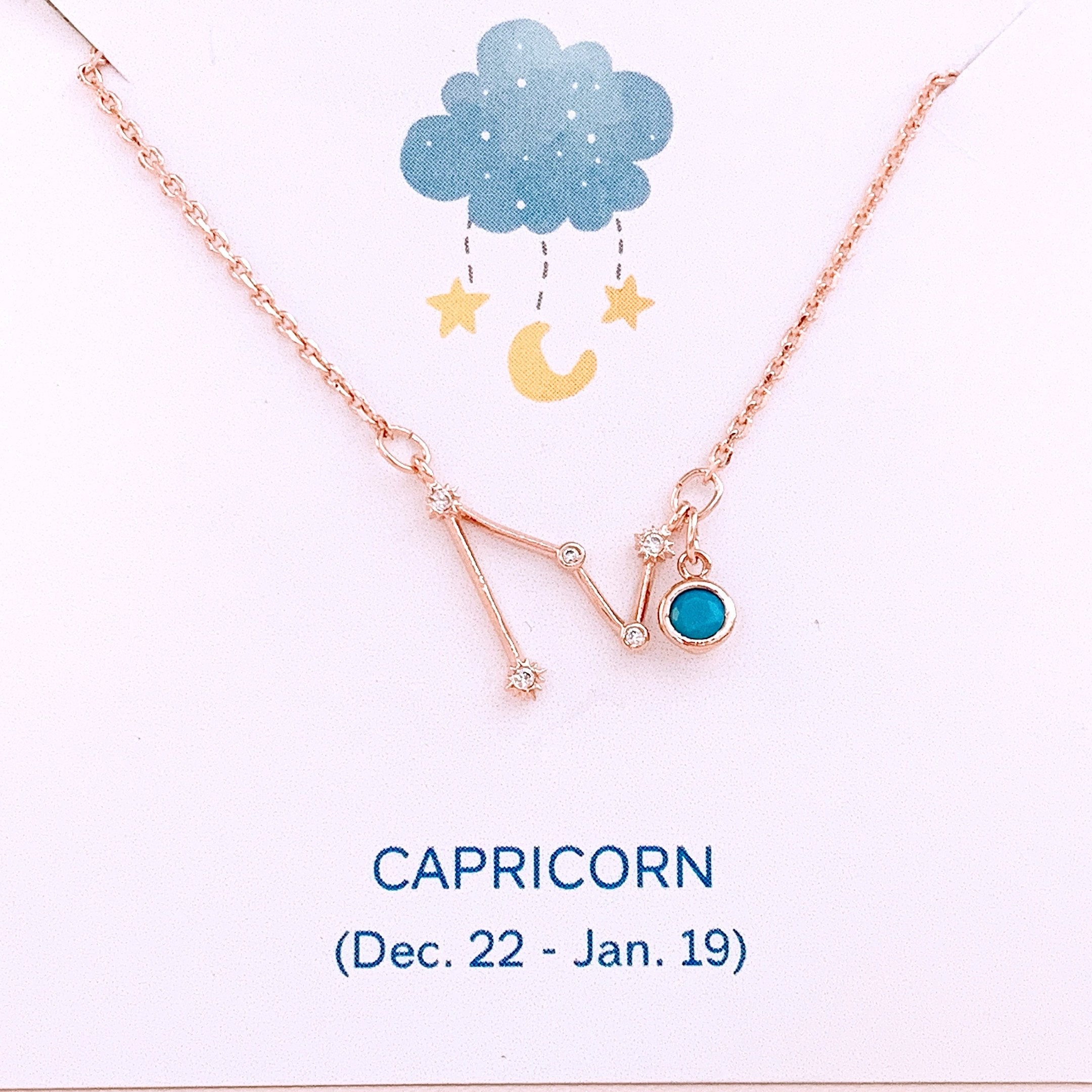 Rose Gold Zodiac Necklace, Birthstone Birthday Gift, Wanderlust Jewelry, Celestial Best Friend Gift, Capricorn Necklace