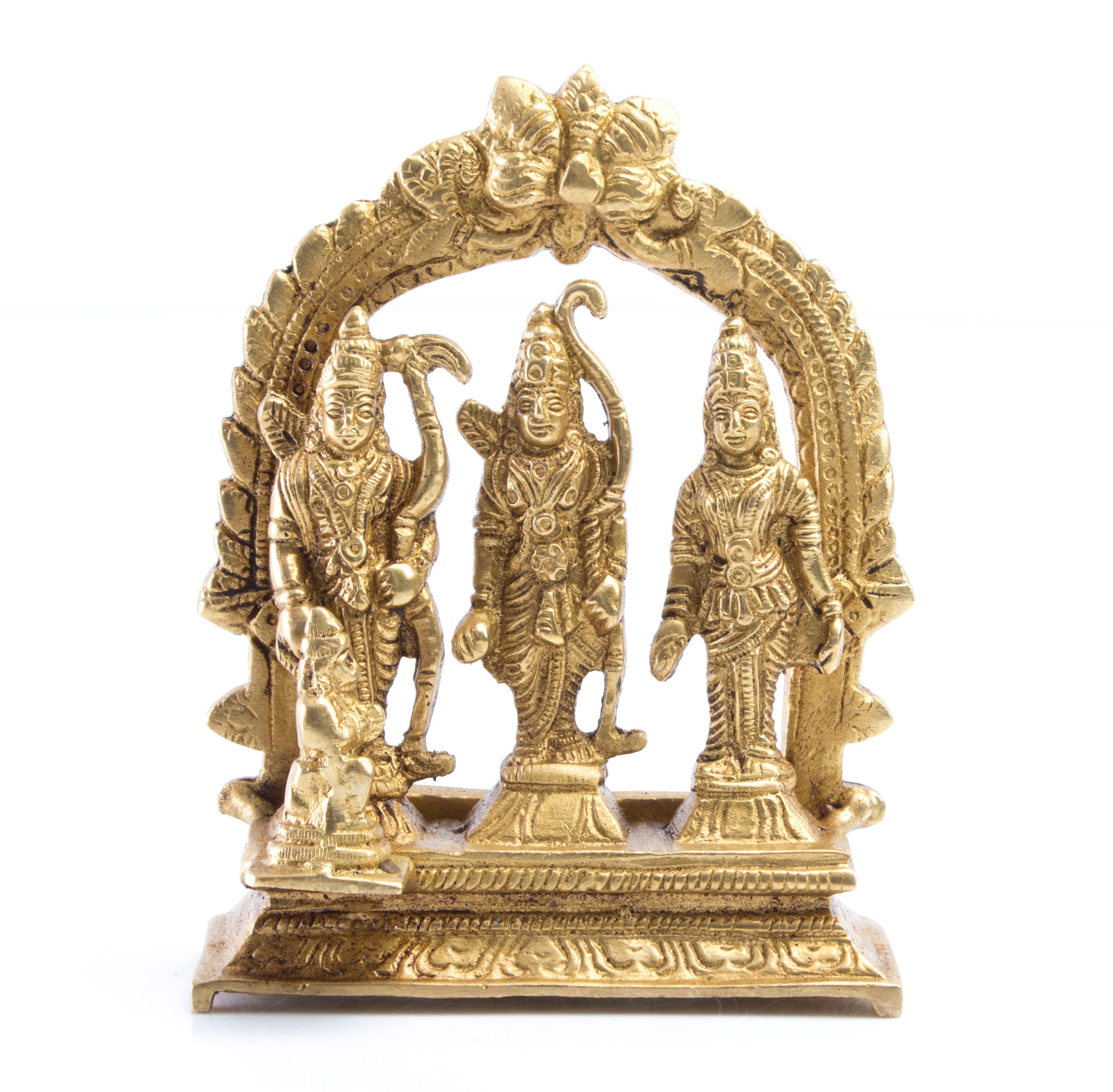 Brass Ram Darbar Idol in Antique Finish/ Lord Rama, Laxman , Sita With Hanuman Statue
