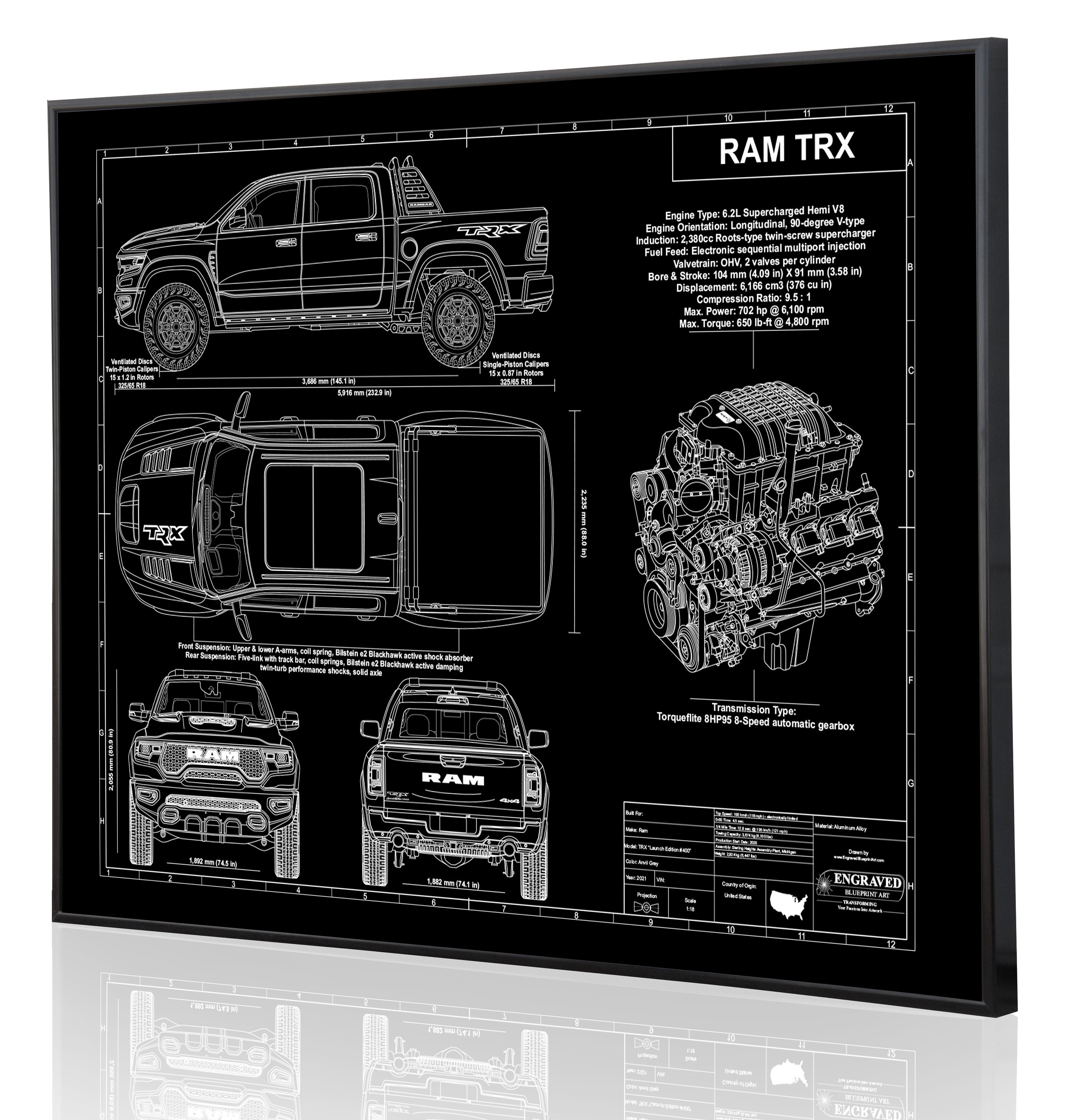 Dodge Ram Trx Pickup Truck Laser Engraved Wall Art Poster. On Metal, Acrylic Or Wood. Custom Car Art, Sign. Great Gift