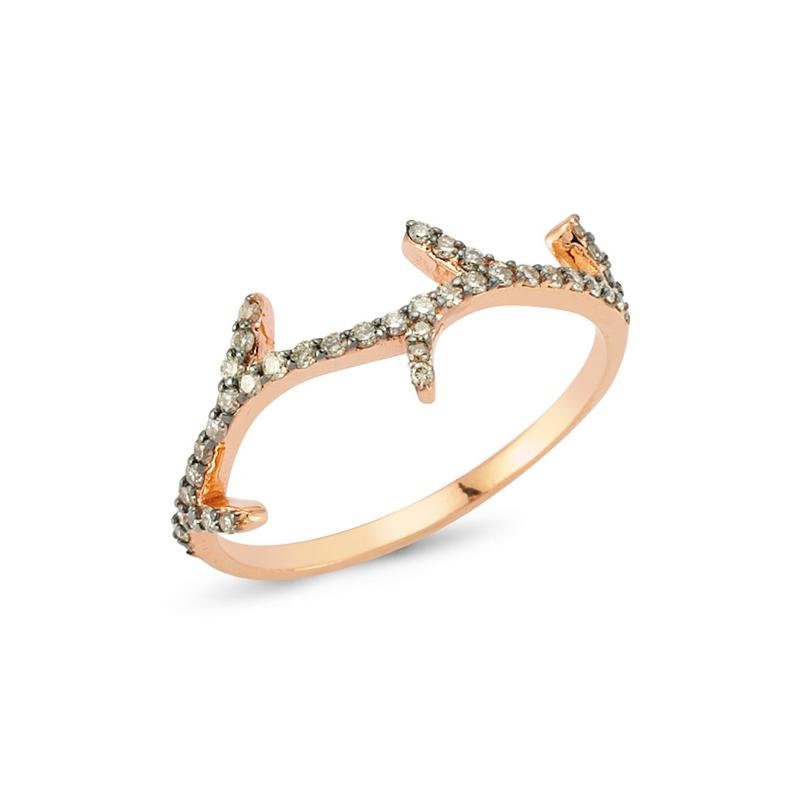 Natural Diamond Cluster Twig Ring, Minimalist Multi Stone Champagne Cognac Color Colored Precious Gemstone Ring