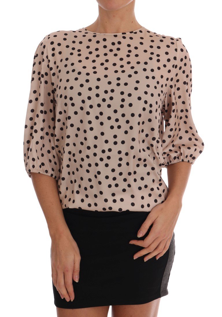 Dolce & Gabbana Women's Polka Dotted Silk Top Beige TSH1635 - IT48 | XL