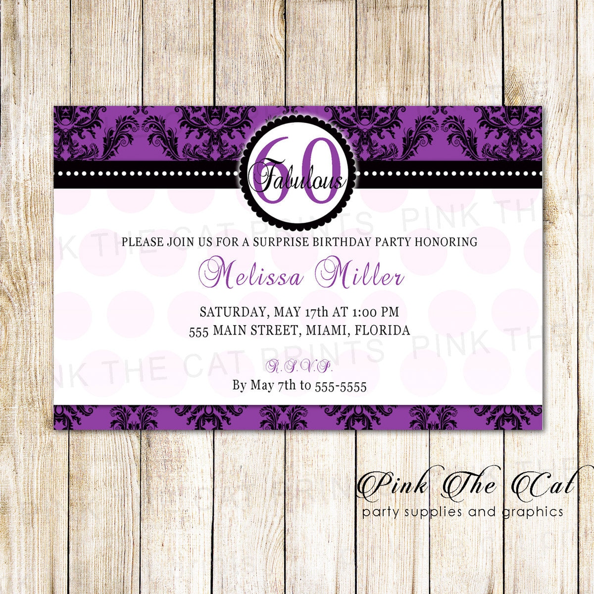 Adult Birthday Invitation - Vintage Purple 60Th Party Any Age 60 & Fabulous Invite Also Anniversary Printable Personalized