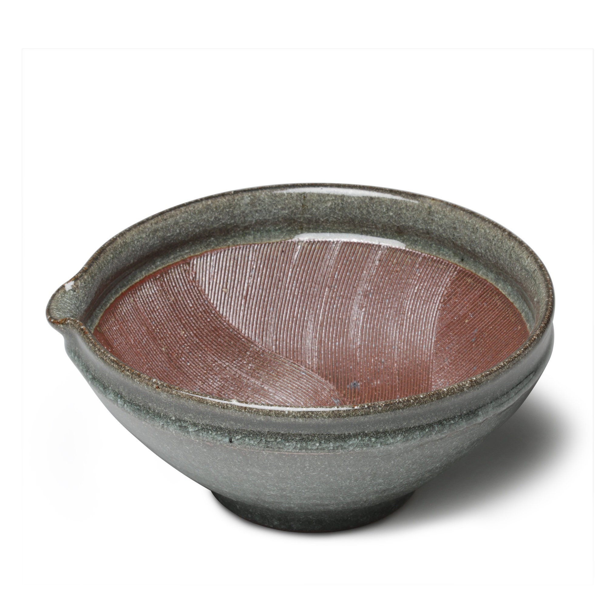 9.3 In. Mortar Bowl | Gray Japanese Pottery Suribachi Mash Bowl Salad Mixing Black Wabi Sabi