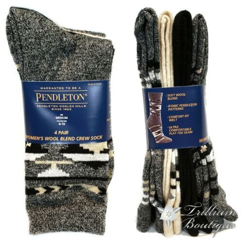 Pendleton Womens Wool Blend Crew Socks Black 4 Pairs 9-11 Shoe Size: 4-10 NEW!
