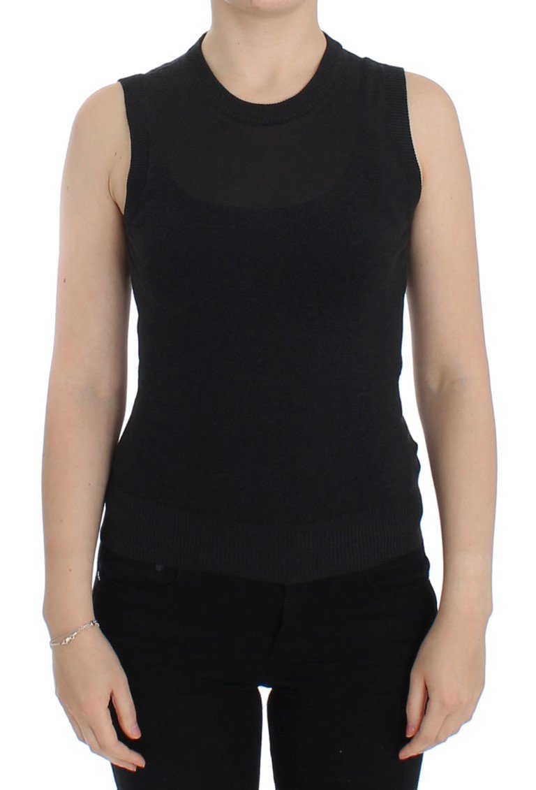 Black Sleeveless Crewneck Vest Pullover - IT48 | XL