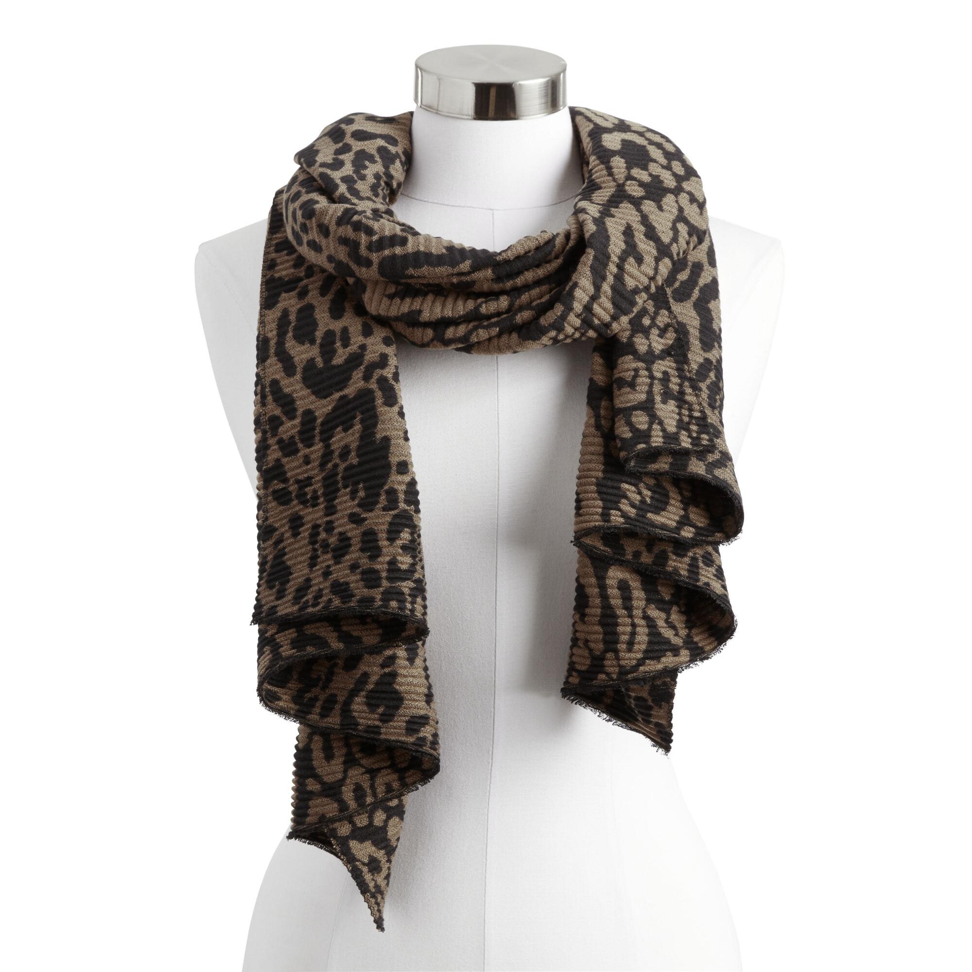Brown And Black Cheetah Textured Jacquard Scarf - Polyester by World Market