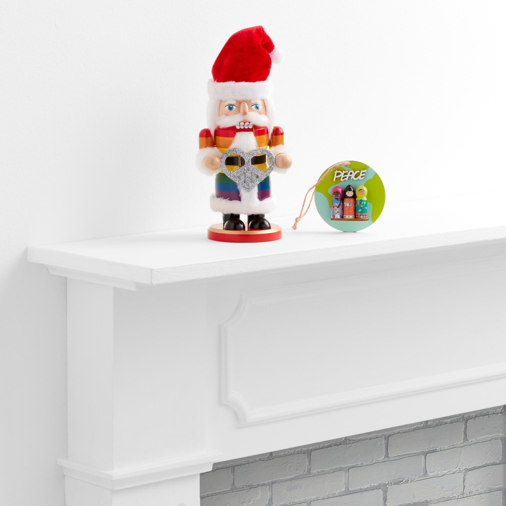 Rainbow Santa Nutcracker and Global Ornament Set: Multi - Wood by World Market